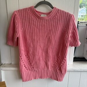 Lucky Brand Pink Ribbed Knit Top, short sleeve sweater, size medium